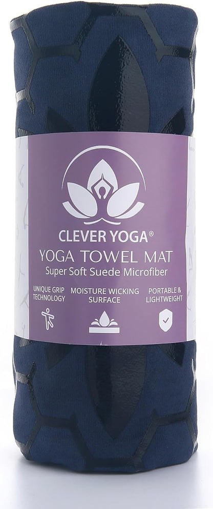 Non-Slip Hot Yoga Towel Mat - Sweat Absorbent Microfiber Suede & Double Sided Grip Hot Yoga Mat Towel with Honeycomb Design, Easy Portable for Pilates, Exercise, Workout - Dark Blue