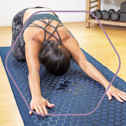 Non-Slip Hot Yoga Towel Mat - Sweat Absorbent Microfiber Suede & Double Sided Grip Hot Yoga Mat Towel with Honeycomb Design, Easy Portable for Pilates, Exercise, Workout - Dark Blue